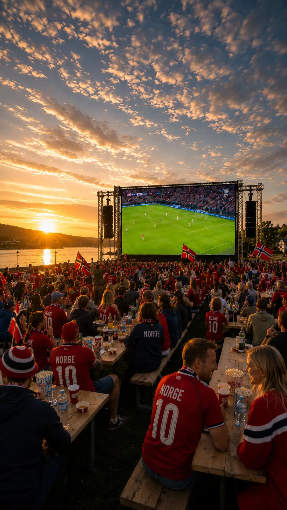 Folksomt festivalområde i kveldsstemning